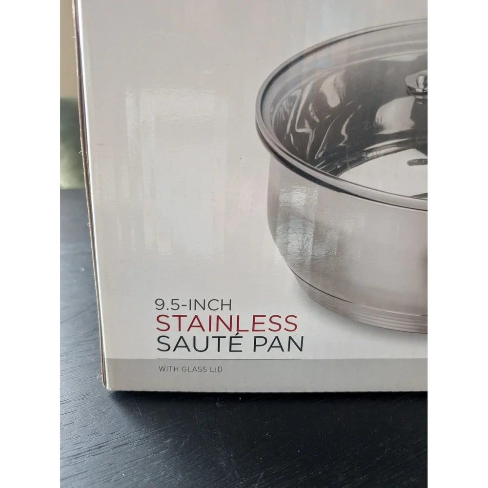 Parini Cookware 9.5 Inch Stainless Saute Pan Tempered Glass Lid Skillet Cooking